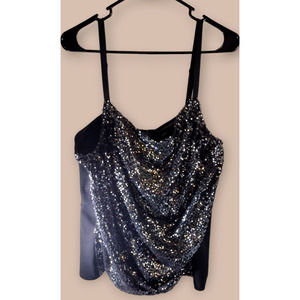 Lane Bryant 22 Shimmer Bedazzled Holiday Black Tank Top w Adjustable Straps